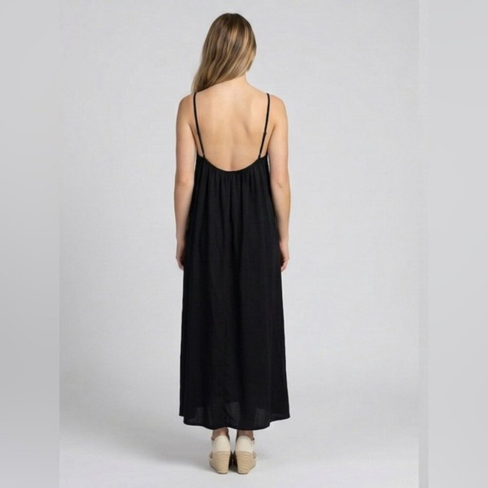 Boho Shell-Trimmed Maxi Slip Dress in Raven Black - Picture 4 of 9
